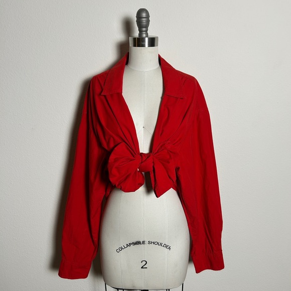 Tops - Classic Coastal Red 100% Cotton Button Up Shirt‎ Oversized Boyfriend Nautical XL